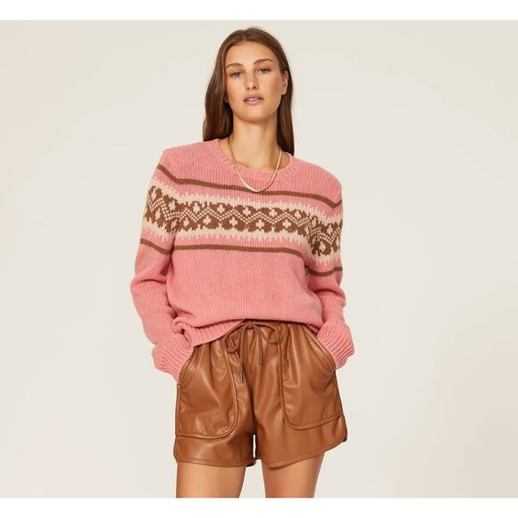 A.P.C Sweater Women Large Pink Elizabeth Fair Isle Knit Pullover Cozy Wool Blend - Picture 1 of 12